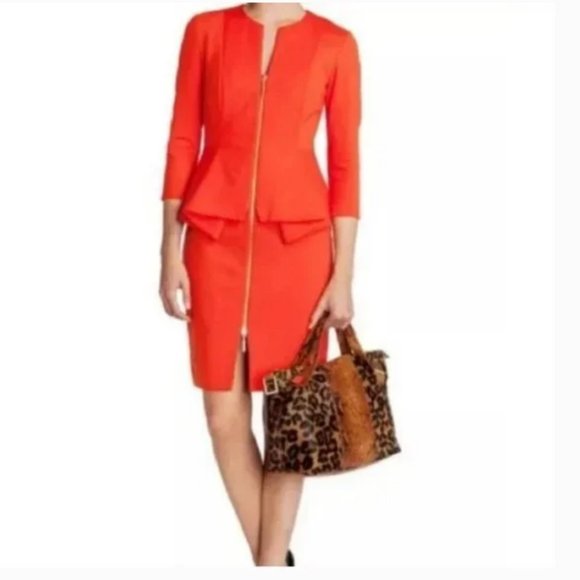Ted Baker orange Jamtye Structured peplum Zip Dress 0 nwot - Picture 1 of 14